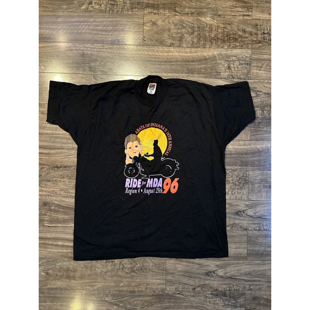 Vintage 1996 Ridin For MDA Motorcycle Fruit Of The Loom 2XL XXL Graphic Abate